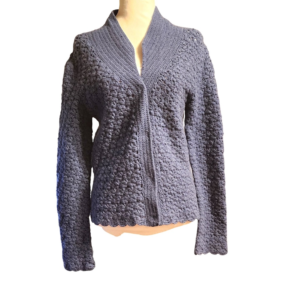 Sundance Blue Knit 100% Lambswool Shawl Collar Cardigan Sweater Women's Size M